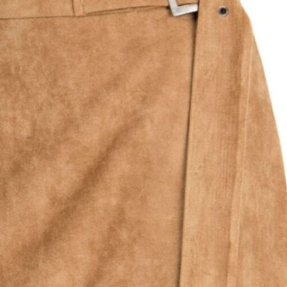 Women's Casual Pleated Suede Solid High Low Midi Skirt Tan Size S,M,L - Picture 2 of 14